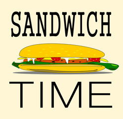 graphic design with large sandwich with condiments and meat and cheese