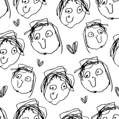 Boy and Girl, Handdrawing seamless pattern