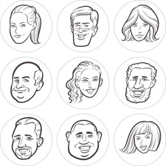 Line drawing of diverse people faces