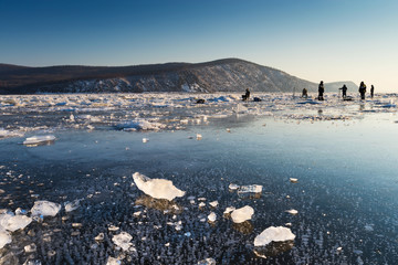 Freeze-up in the river by name Amur. There come the cold, the river freezes.