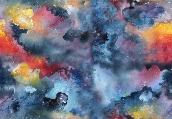 Fotobehang Watercolor galaxy seamless pattern © Shusha Guna