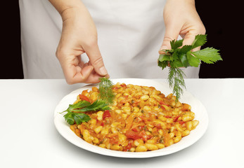 Beans stewed with vegetables