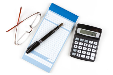 Eingang Buch Füllfederhalter und Rechner