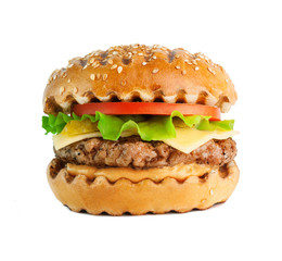 Grilled hamburger isolated on white background