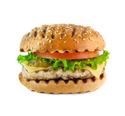 Grilled chiken burger isolated on white background