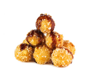 Deep fried cheese balls with soy sause isolated on white background