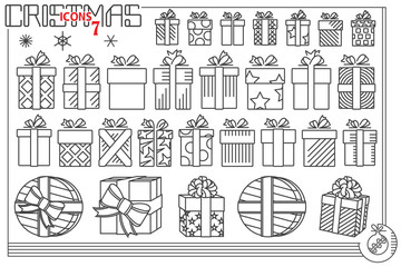 Vector line graphic. Set of christmas and new year icons.