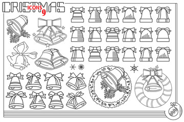 Vector line graphic. Set of christmas and new year icons.