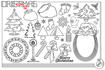 Vector line graphic. Set of christmas and new year icons.