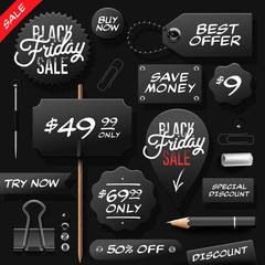 Black Friday sale tags and labels