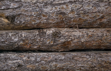 Wooden logs wall of rural house