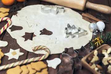 On a wooden desk background Christmas composition