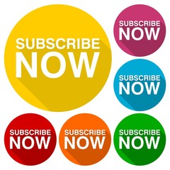 Subscribe now icons set with long shadow