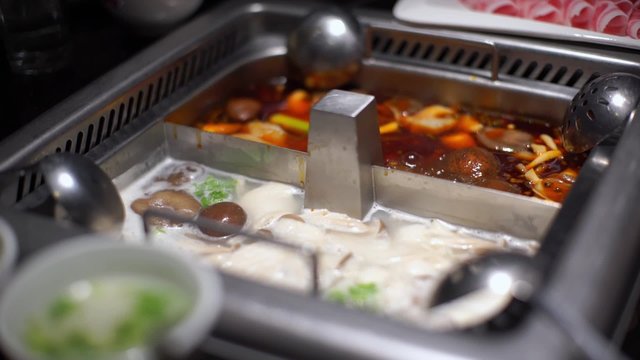 close up of asian steam boat dinner buffet