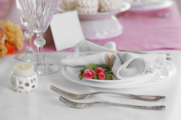 Beautiful served table for wedding or other celebration in restaurant