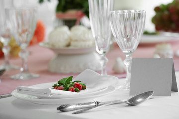 Beautiful served table for wedding or other celebration in restaurant