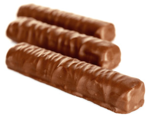 Tasty chocolate bars isolated on white background