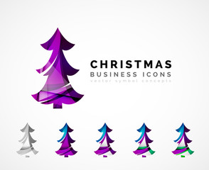 Set of abstract Christmas Tree Icons, business logo concepts, clean modern glossy design