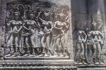 Bas-reliefs in upper terrace of Angkor Wat  complex