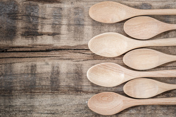 Wood spoons on wooden table