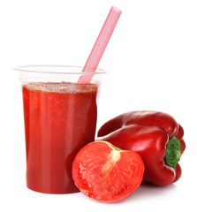 Fresh vegetable juice isolated on white