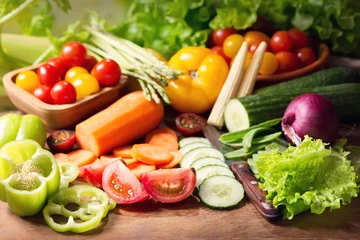 Fotobehang fresh vegetables on cutting board © Nitr