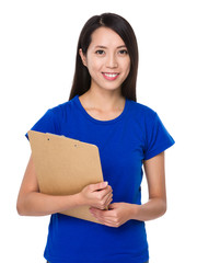 Asian Young Woman hold with clipboard