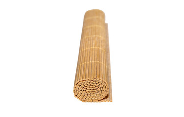rolled bamboo mats on white background