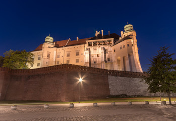 Wawel Castle seen from Grodzka street in the night, Krakow, Poland