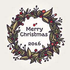 Christmas card with hand-drawn wreath