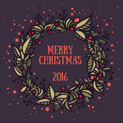 Christmas card with hand-drawn wreath