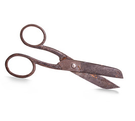 Vintage, old  scissors close-up isolated on a white background