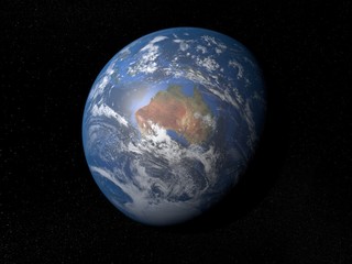Earth from space Australia. Planet Earth in space with stars on the background.