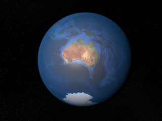 Earth from space Australia without clouds. Planet Earth in space with stars on the background.