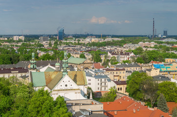 View from the Wawel Castle to Stradom district on sunny afternoon, Krakow, Poland.
