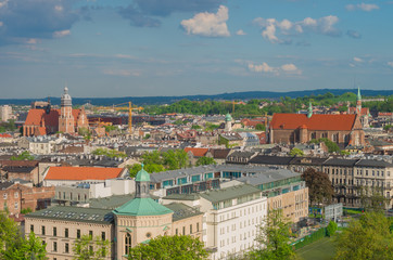 View from the Wawel Castle to Kazimierz and Stradom districts on sunny afternoon, Krakow, Poland.