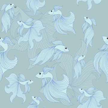 Fighting fish pattern. Seamless pattern background. © kaewta