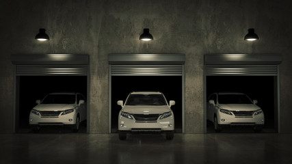 Garage with Opened Roller Door. 3D Rendering