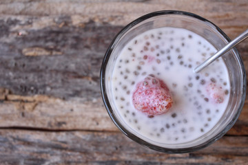 Chia seeds and milk with strawberry