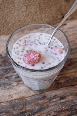 Chia seeds and milk with strawberry