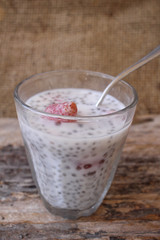 Chia seeds and milk with strawberry