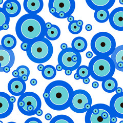 Seamless pattern of blue eye symbol. Evil eye Turkish sign