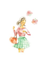 待ち合わせする女性と花