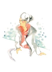 窓際に座る女性