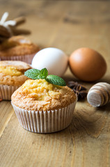 Homemade muffins with star anise, cinnamon and mint