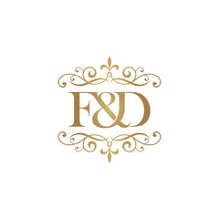 F&D Initial logo. Ornament ampersand monogram golden logo