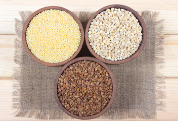 Pearl barley, buckwheat, millet groats