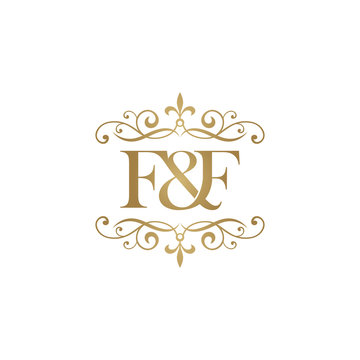 F&F Initial logo. Ornament ampersand monogram golden logo