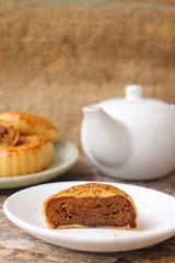 Festival moon cake with hot tea - Chinese cake