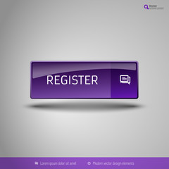 Simple button on the neutral gray background with icons. Vector